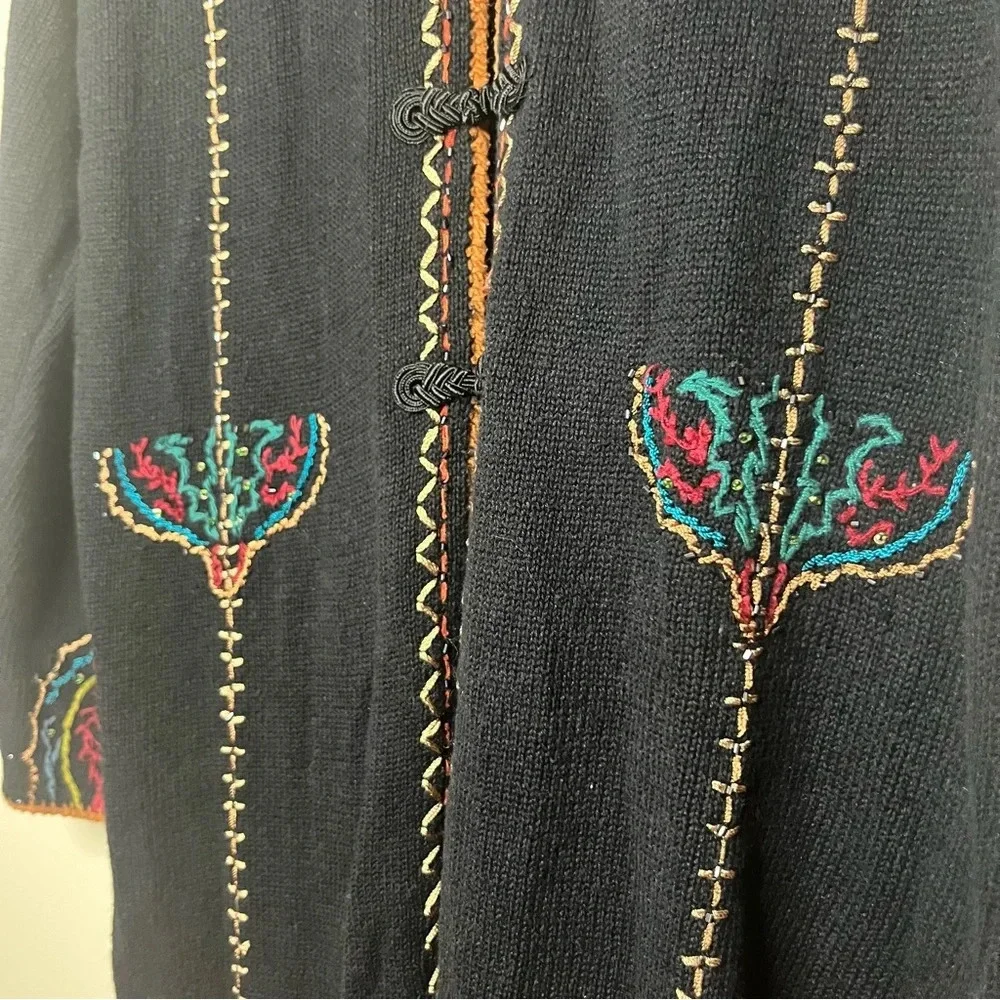VTG COLDWATER CREEK Colorful Boho 90s Beaded Embroidered Longlined Fall Cardigan